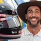 Daniel Ricciardo poses with his new Dale Earnhardt-inspired helmet for the U.S. Grand Prix weekend, in front of one of Earnhardt's cars.